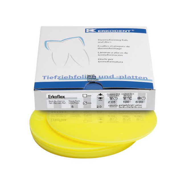 Erkoflex color - термоформовочные пластины, цвет яpкo-желтый, круглые, диаметр 125 мм, 5 шт. | Erkodent (Германия)