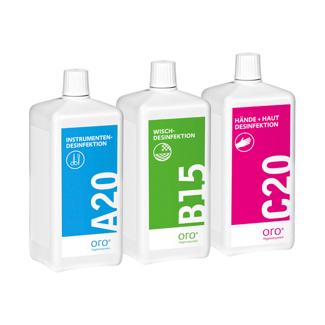 Orochemie Kit - комплект дезинфицирующих средств для рук, инструментов, поверхностей, 3 флакона по 1 л | Orochemie (Германия)