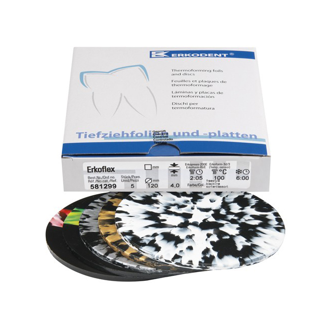 Erkoflex freestyle - термоформовочные пластины, цвет черный ассорти, круглые, диаметр 125 мм, 5 шт. | Erkodent (Германия)