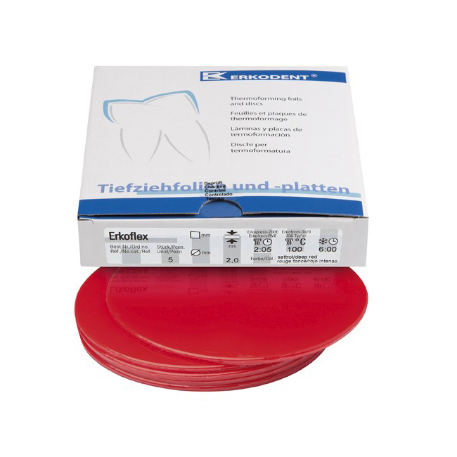 Erkoflex color - термоформовочные пластины, цвет глубокий красный, круглые, диаметр 125 мм, 5 шт. | Erkodent (Германия)