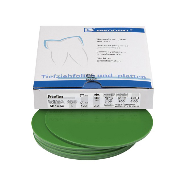 Erkoflex color - термоформовочные пластины, цвет глубокий зеленый, круглые, диаметр 120 мм, 5 шт. | Erkodent (Германия)