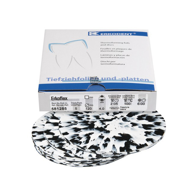 Erkoflex freestyle - термоформовочные пластины, цвет зебра, круглые, диаметр 125 мм, 5 шт. | Erkodent (Германия)