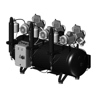Cattani 300-714 - безмасляный стоматологический компрессор для 12-ти стоматологических установок, с 3 трехцилиндровыми двигателями, c 3 осушителями, с ресивером 300 л, 714 л/мин | Cattani (Италия)