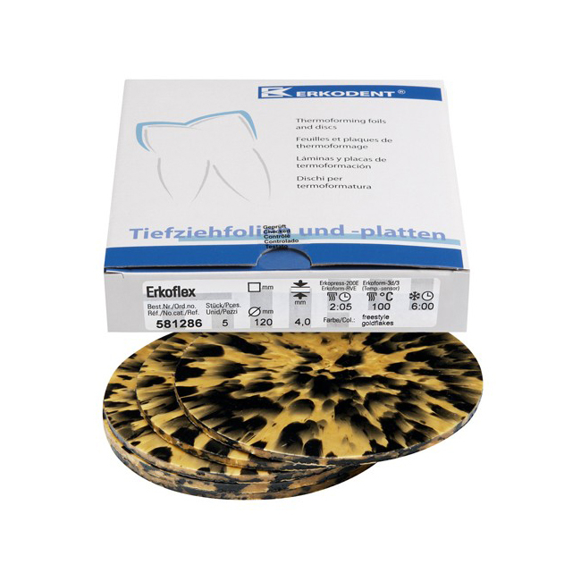 Erkoflex freestyle - термоформовочные пластины, цвет золотые хлопья, круглые, диаметр 125 мм, 5 шт. | Erkodent (Германия)