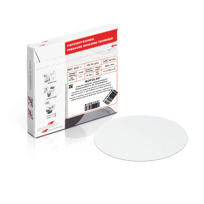 Isofolan – изолирующая фольга для термоформовочных пластин, диаметр 125 мм, толщина 0,1 мм, SD, 100 шт. | Scheu Dental (Германия)