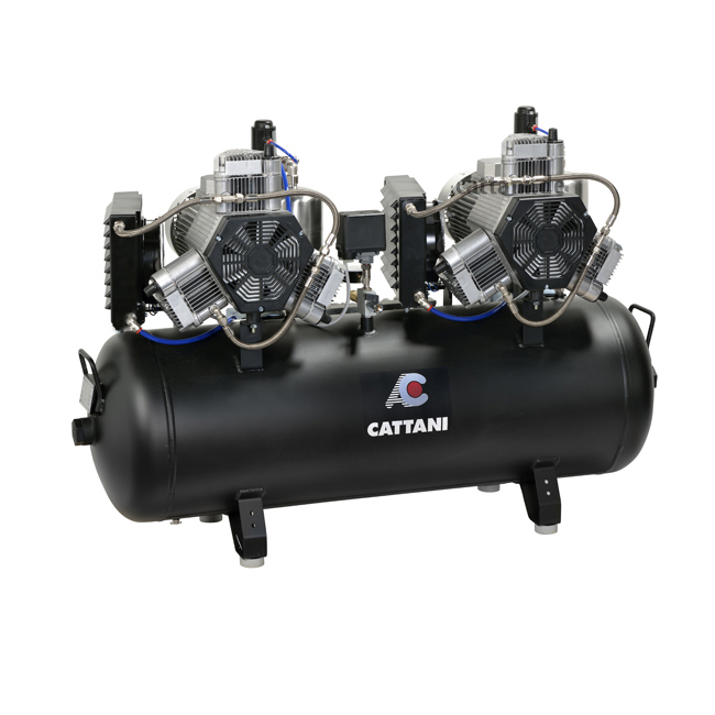 Cattani 150-330 - безмасляный стоматологический компрессор для CAD/CAM, трехцилиндровый, с 2-мя осушителями, с ресивером 150 л, 330 л/мин | Cattani (Италия)