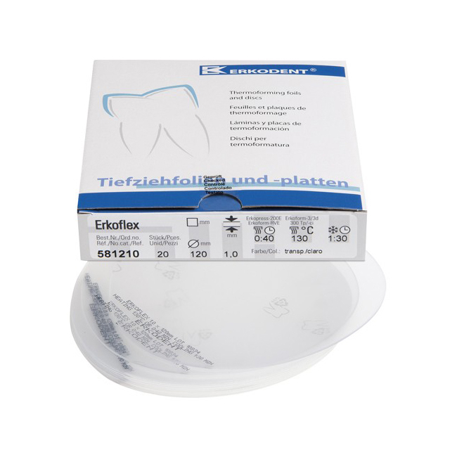 Erkoflex - термоформовочные пластины, бесцветные, толщина 1 мм, круглые, диаметр 120 мм, 20 шт. | Erkodent (Германия)