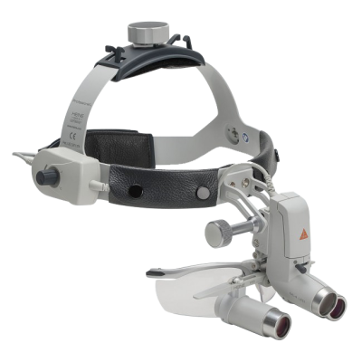 Heine ML4 LED HRP 4x - налобный светодиодный осветитель ML4 LED в комплекте с бинокулярными лупами HRP 4x с креплением i-View и защитным щитком S-Guard | Heine (Германия)