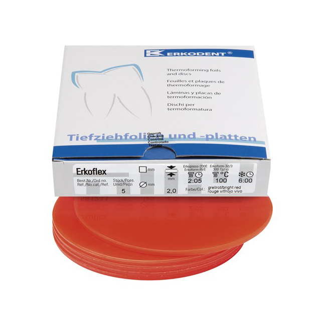 Erkoflex color - термоформовочные пластины, цвет яpкo-кpacный, круглые, диаметр 125 мм, 5 шт. | Erkodent (Германия)