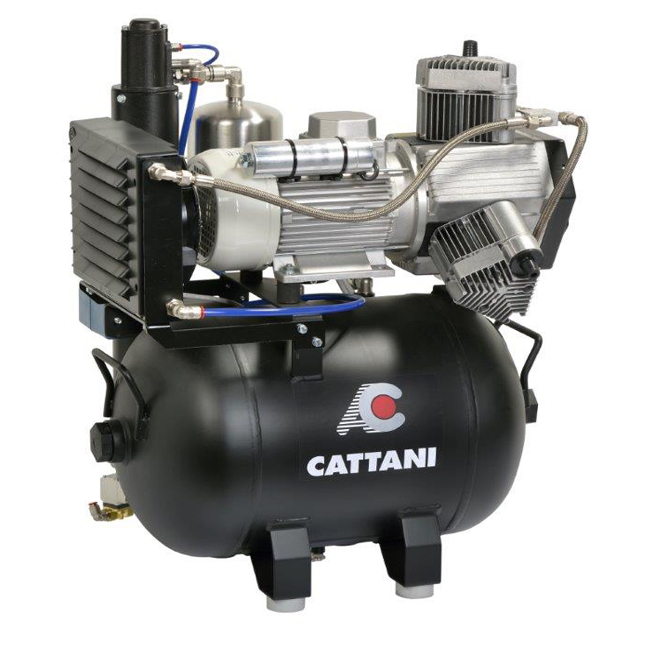 Cattani 45-165 - безмасляный стоматологический компрессор для CAD/CAM, трехцилиндровый, c осушителем, с ресивером 45 л, 165 л/мин | Cattani (Италия)