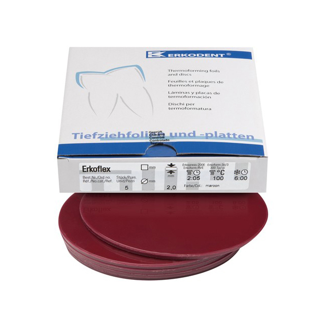 Erkoflex color - термоформовочные пластины, цвет бордовый, круглые, диаметр 125 мм, 5 шт. | Erkodent (Германия)