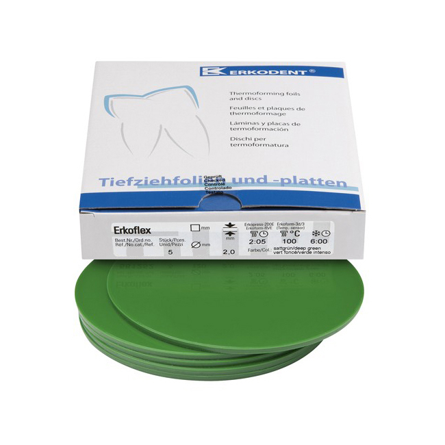 Erkoflex color - термоформовочные пластины, цвет глубокий зеленый, круглые, диаметр 125 мм, 5 шт. | Erkodent (Германия)