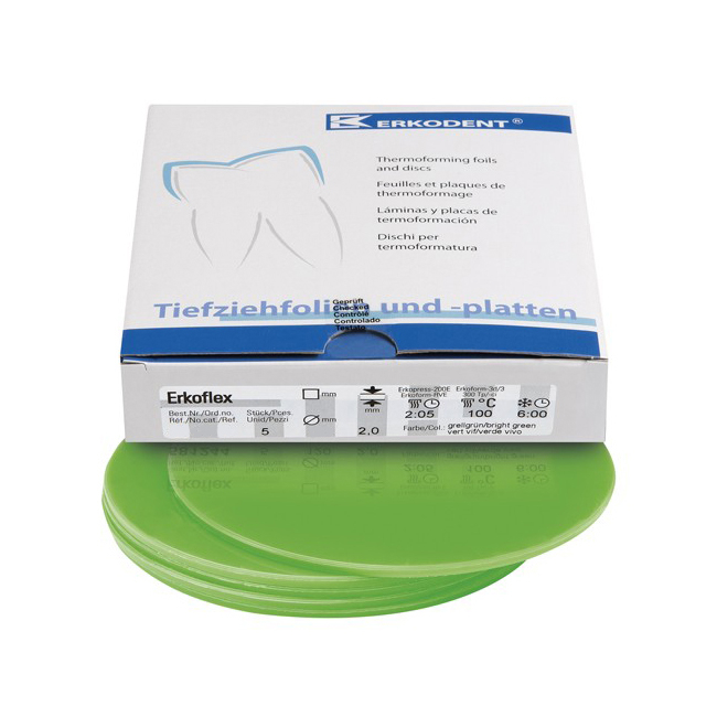 Erkoflex color - термоформовочные пластины, цвет яpкo-зеленый, круглые, диаметр 125 мм, 5 шт. | Erkodent (Германия)