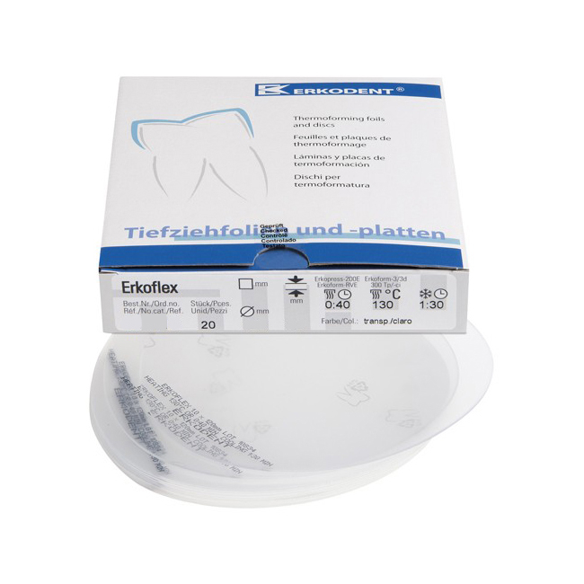 Erkoflex - термоформовочные пластины, бесцветные, толщина 1 мм, круглые, диаметр 125 мм, 20 шт. | Erkodent (Германия)
