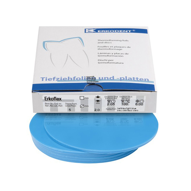 Erkoflex color - термоформовочные пластины, цвет легкий синий, круглые, диаметр 125 мм, 5 шт. | Erkodent (Германия)